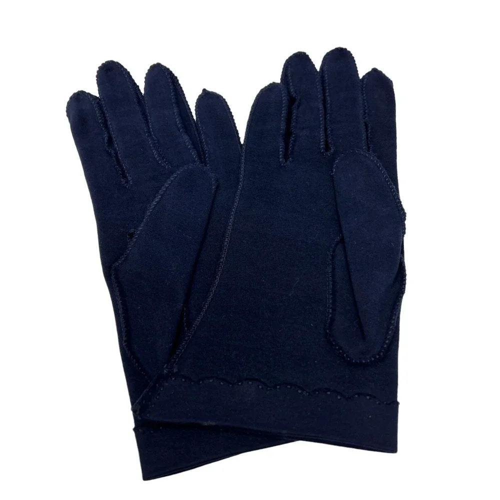 Womens Vintage Gloves Two Pair Navy Blue and White Nylon‎ Size 6 1/2